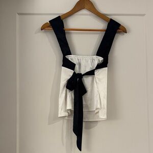 SHEIN Black and White Bow Tie Blouse